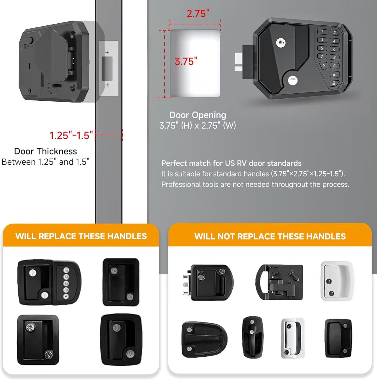 Mrorea Remote Control Bluetooth Fingerprint RV Door Lock(Fits Most Models)