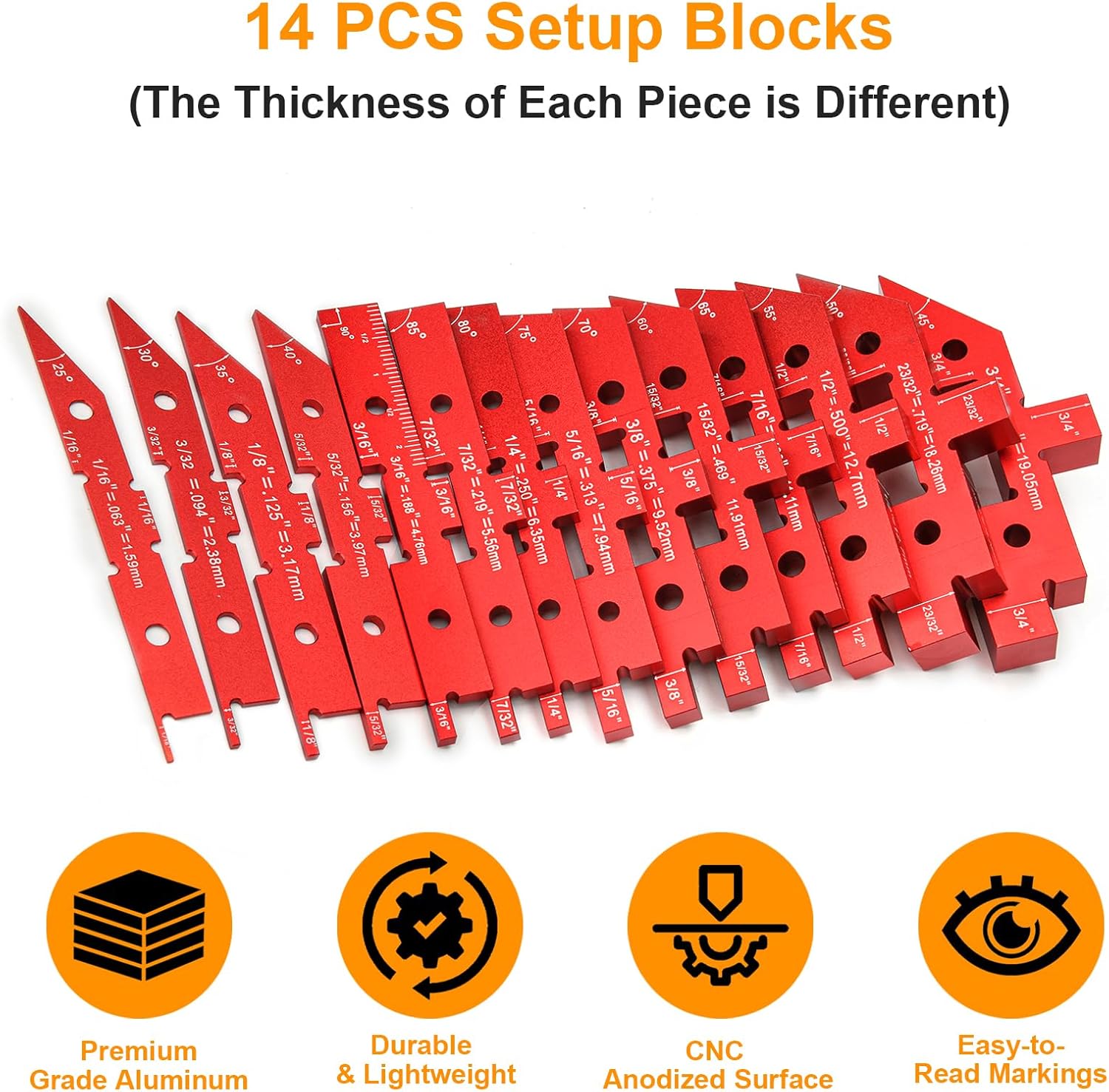 Mrorea 14-Piece Precision Aluminum Setup Blocks for Woodworking