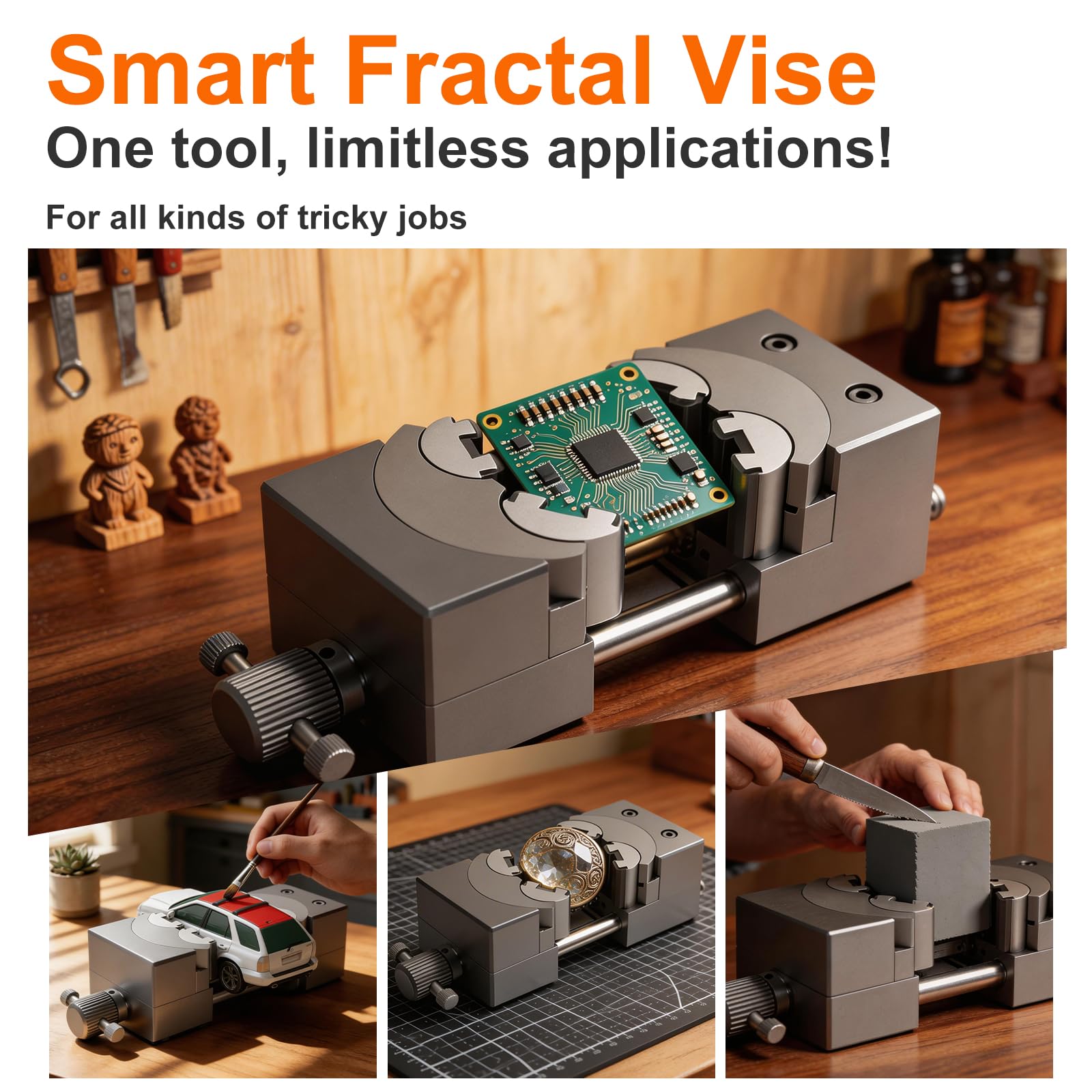 Mrorea Smart Fractal Vise | Self-Adjusting Bench Vise for Irregular Shapes