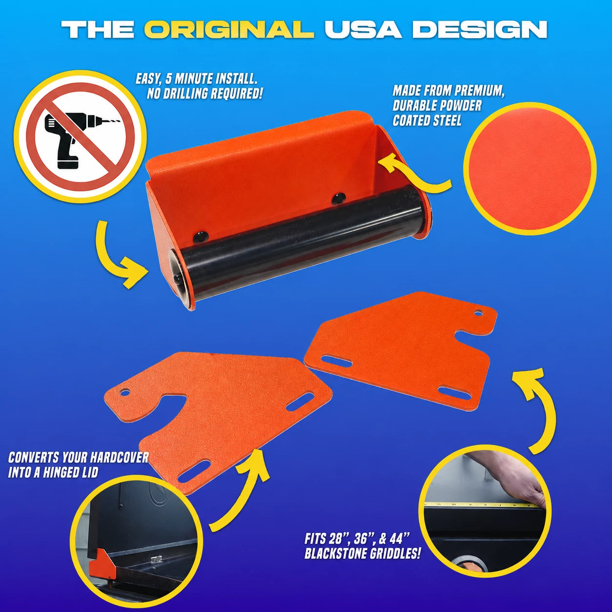 Mrorea The Original Hinge & Handle Kit for Blackstone Griddles | No-Drill Hinged Lid Upgrade
