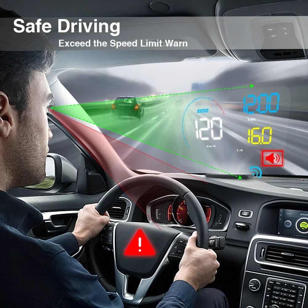 Geyiren A9 HUD - Auto Digital Speedometer Windshield Projector Over Speed Alarm Water Temp Meter OBD2 Car Head Up Display