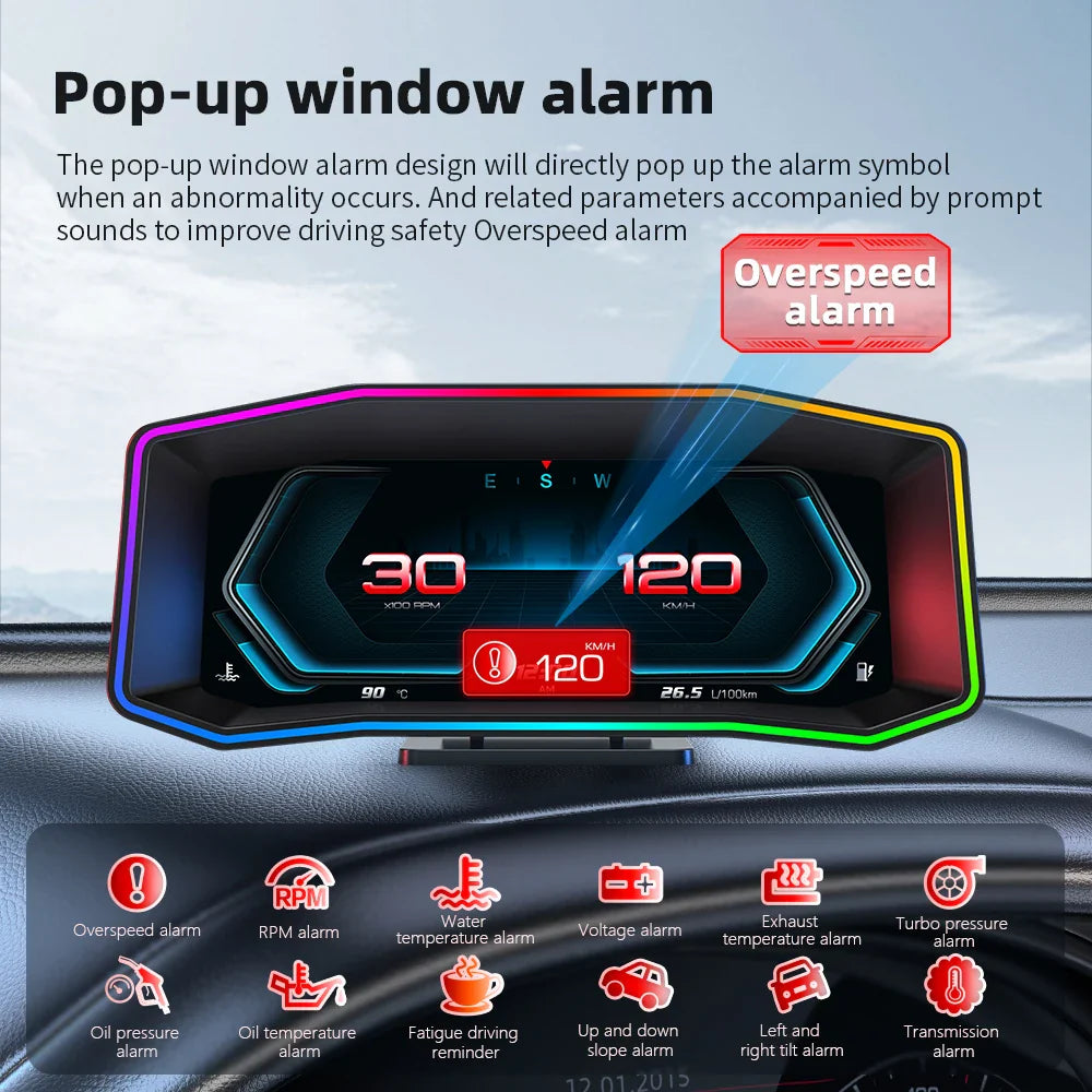 Geyiren P4 HUD - OBD2 Display Smart Digital Speedometer inclinometro 4x4 GPS Water Temp On-board computer Car Head Up Display