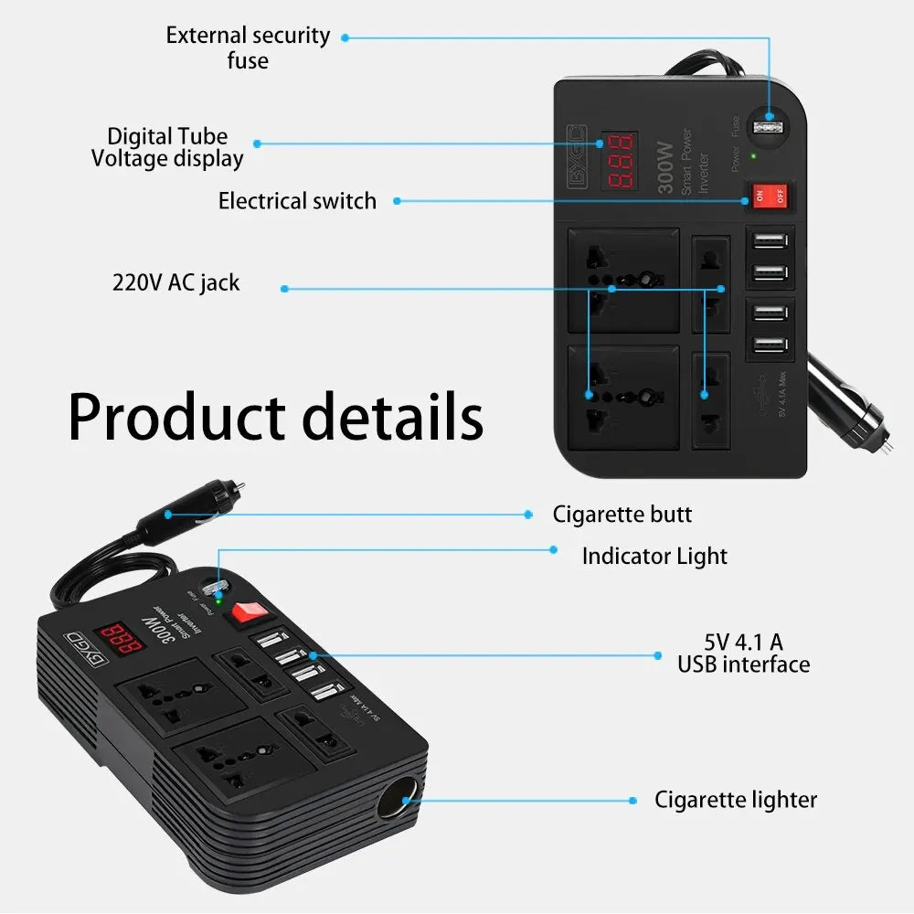 Inverter DC 12V To 220V Multi-function Home Modified Sine Wave300W High-power Automotive Power Converter
