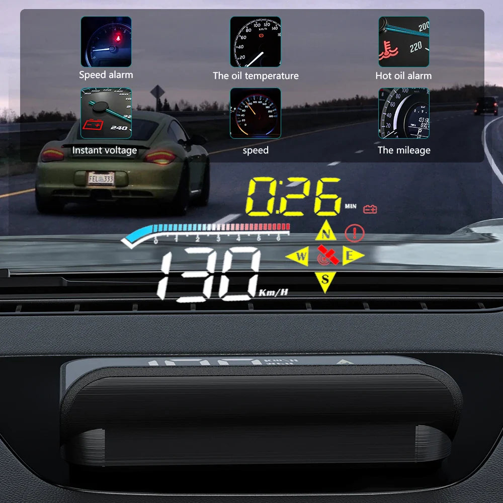 Geyiren M17 HUD - OBD2 GPS Car Head Up Display Windshield Speed Projector KMH MPH RPM Digital Speedometer Water Temp Alarm