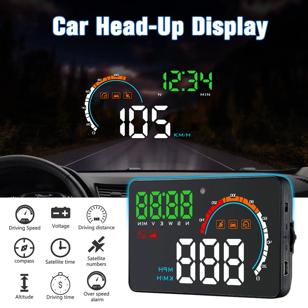 Geyiren Q5 HUD - Digital GPS Speedometer Clock Odometer Universal Windshield Projector Car Head Up Display