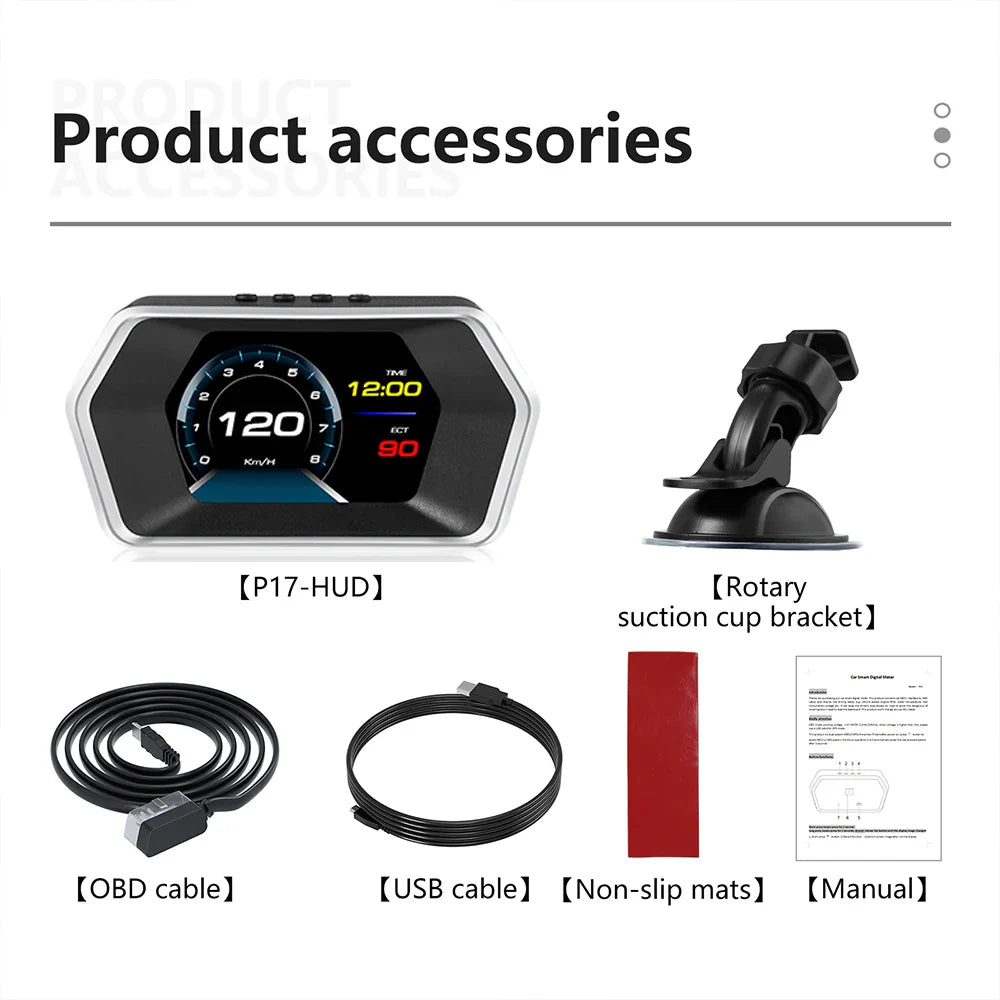 GEYIREN P17 HUD - Car Display GPS On-board Computer Digital Speedometer Water&Oil Temp Gauge OBD2 Head Up Display