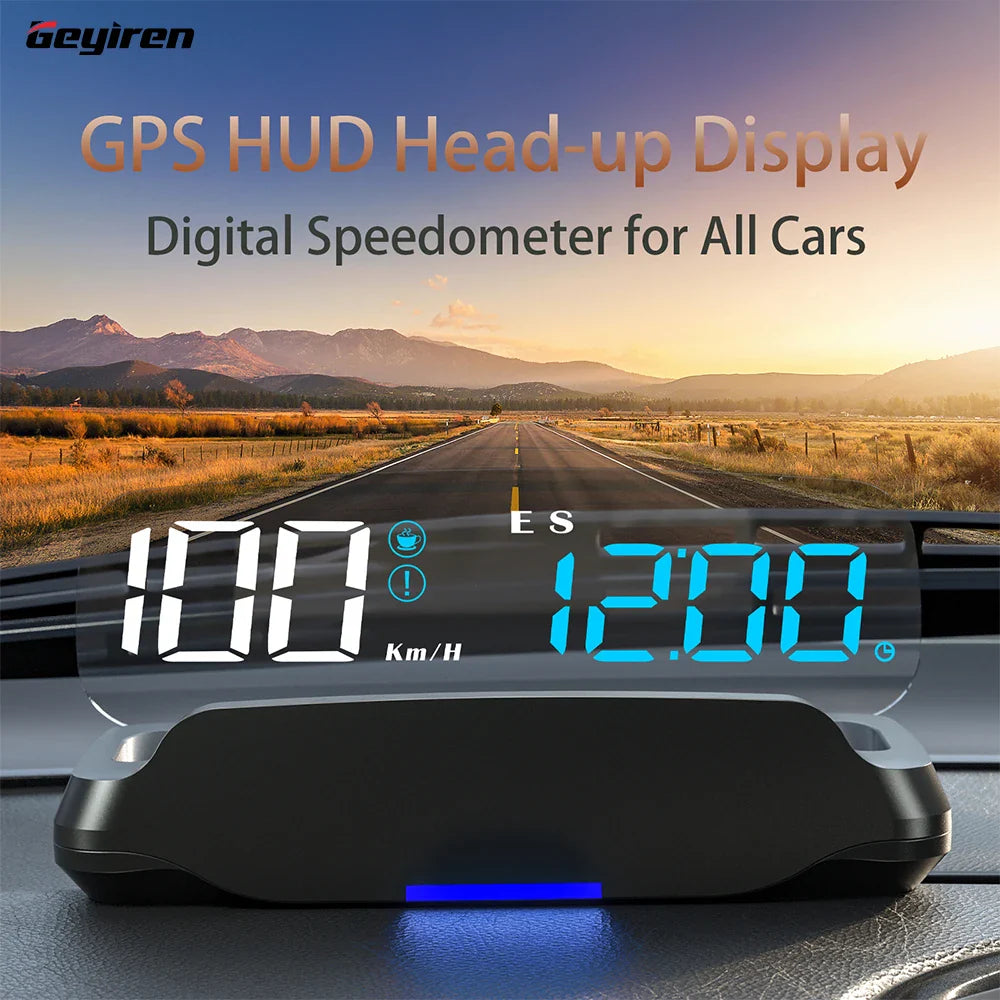 Geyiren C7 HUD - Digital Speedometer Time Odometer KMH MPH Speed Alarm GPS Head Up Display Fit All Cars