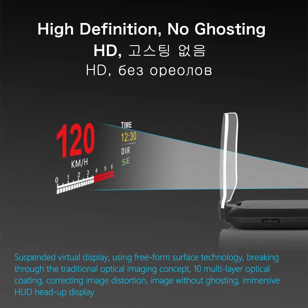 GEYIREN C1 OBD2 HUD - Car Head Up Display GPS Navigation Projector Digital Speed Gauge Overspeed Warning KMH MPH Plug and Play