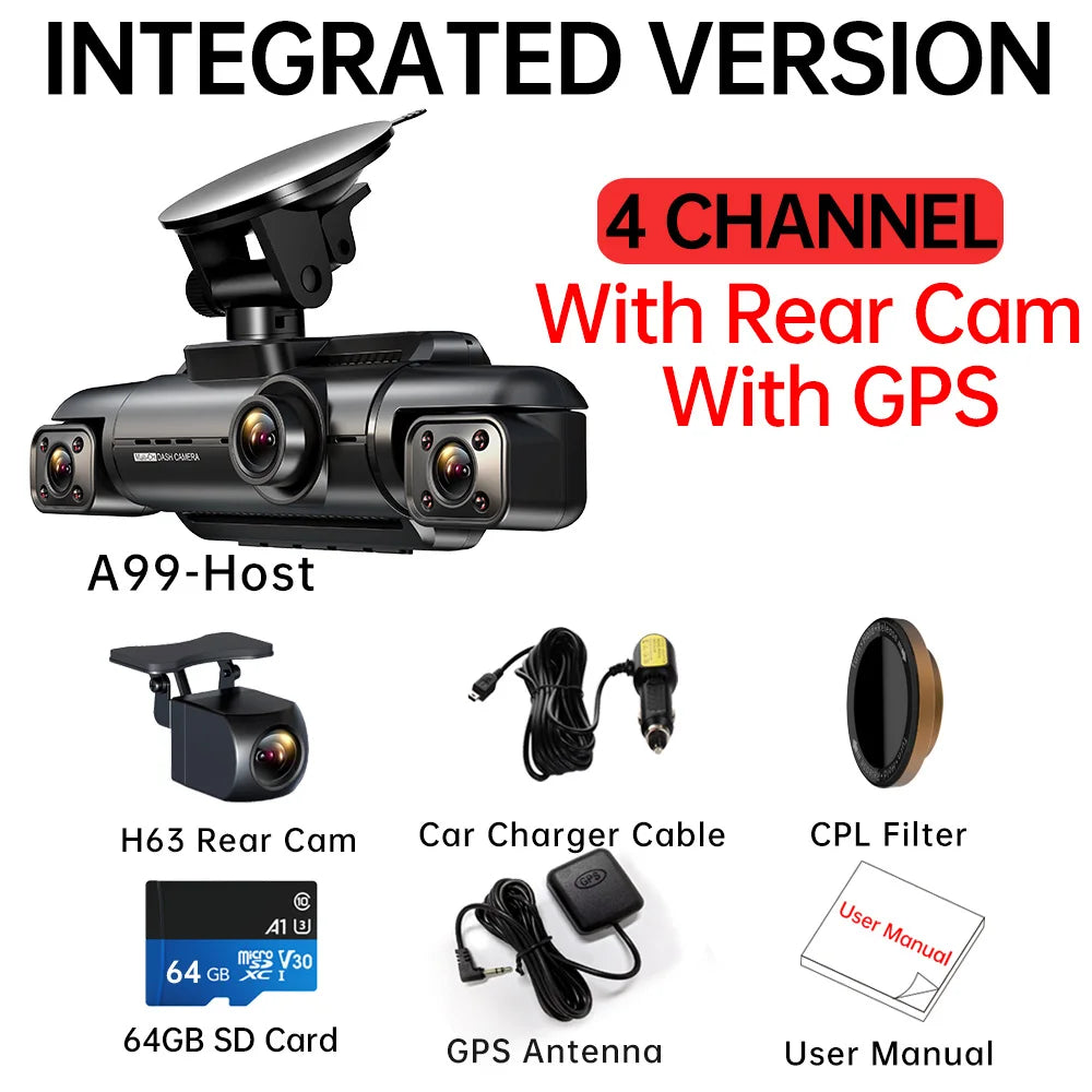FONDIM Car Dash Cam 4 Channel A99 FHD 1080P for Car DVR 360°Auto Video Recorder with Night Vision WiFi Support 256GB