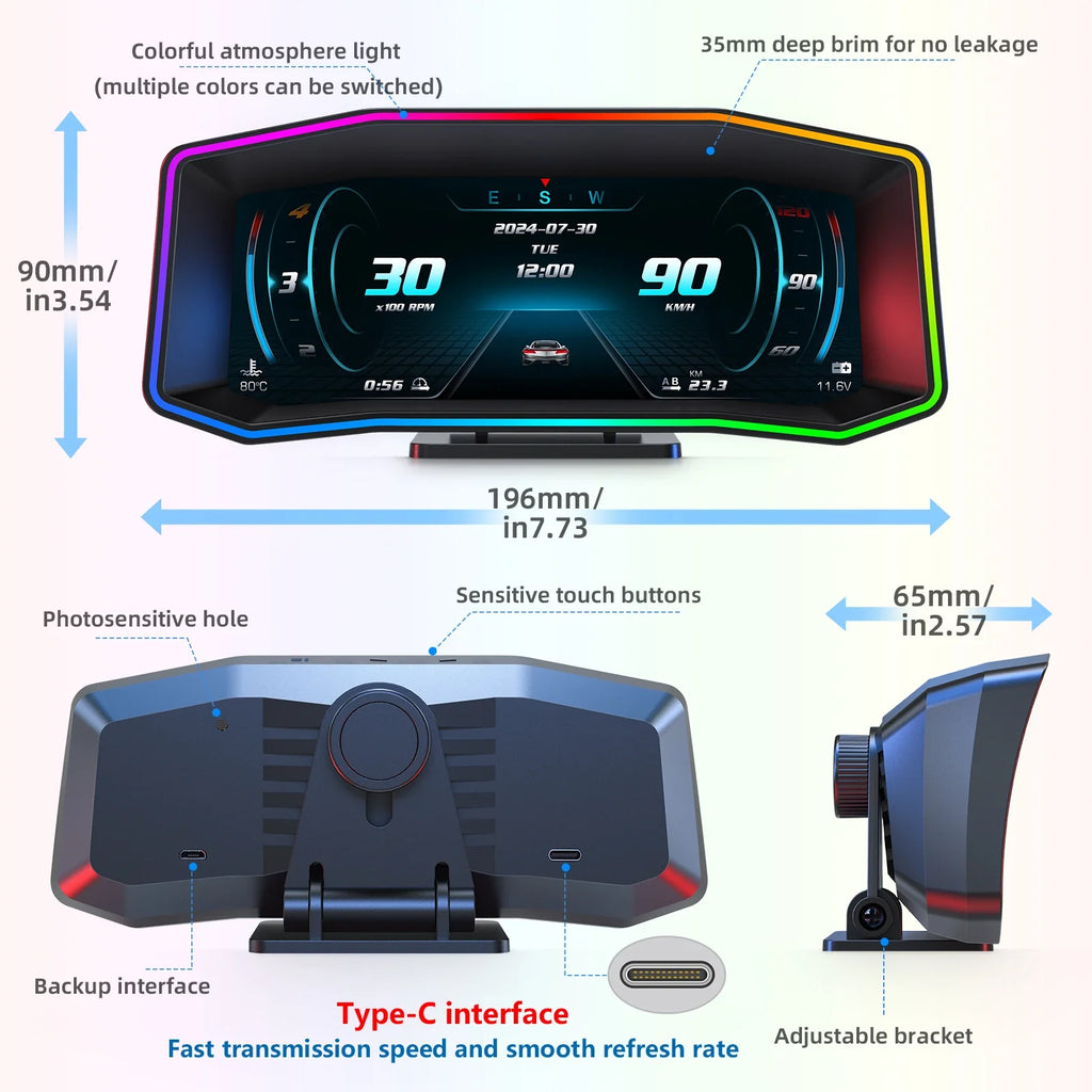 Geyiren P4 HUD - OBD2 Display Smart Digital Speedometer inclinometro 4x4 GPS Water Temp On-board computer Car Head Up Display