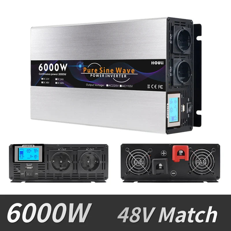 Pure Sinus Wave 12v 24v 48v To AC 220v 230v Inverter 3000W 5000W 6000W 7000W Portable Power Bank Converter Solar Car Transformer