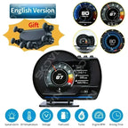 Dual Screen Car Head Up Display OBD2 GPS Auto Display Smart Car HUD On-Board Computer Gauge Security Alarm Water&Oil Temp. RPM
