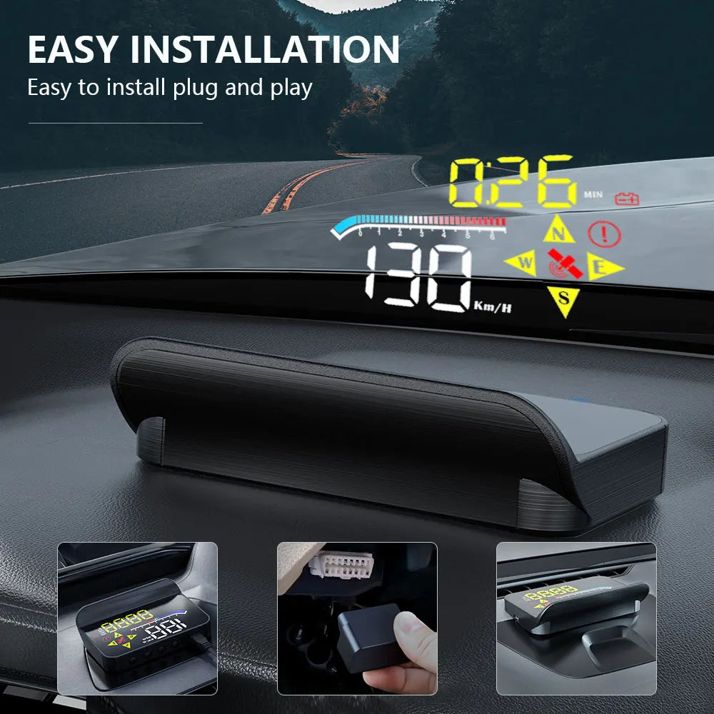Geyiren M17 HUD - OBD2 GPS Car Head Up Display Windshield Speed Projector KMH MPH RPM Digital Speedometer Water Temp Alarm