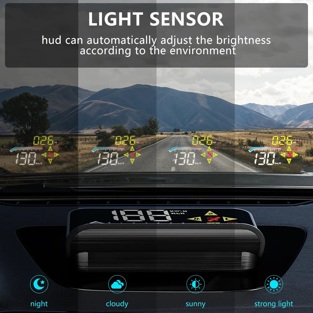 Geyiren M17 HUD - OBD2 GPS Car Head Up Display Windshield Speed Projector KMH MPH RPM Digital Speedometer Water Temp Alarm