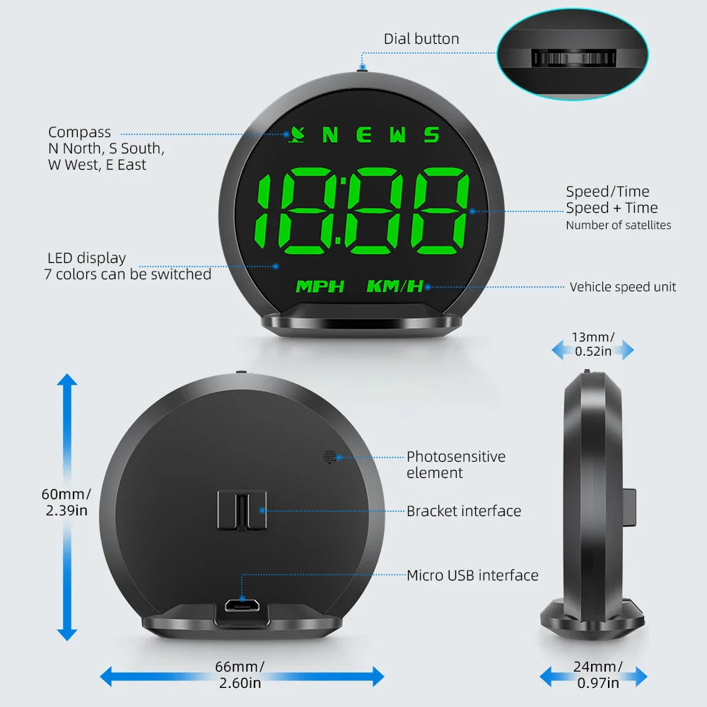 Geyiren G13 HUD - GPS Digital Speedometer Head Up Display Car Projector Over Security Speed Alarm km/h Clock Odometer Universal Auto Gauge
