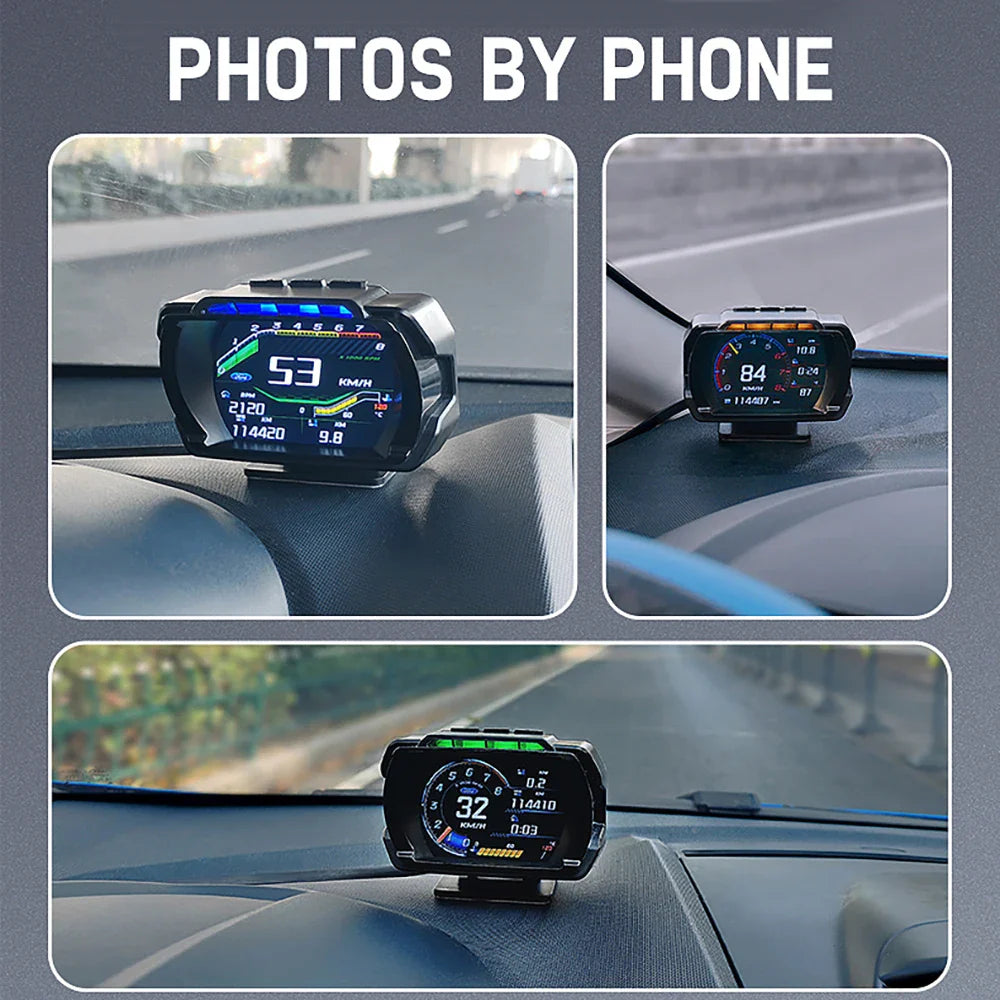 Vjoycar V80 2024 Newest Dashboard Head Up Display OBD2 HUD Total Mileage Car Logo Turbo Boost Security Alarm Water&Oil Temp. RPM
