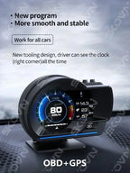 Dual Screen Car Head Up Display OBD2 GPS Auto Display Smart Car HUD On-Board Computer Gauge Security Alarm Water&Oil Temp. RPM