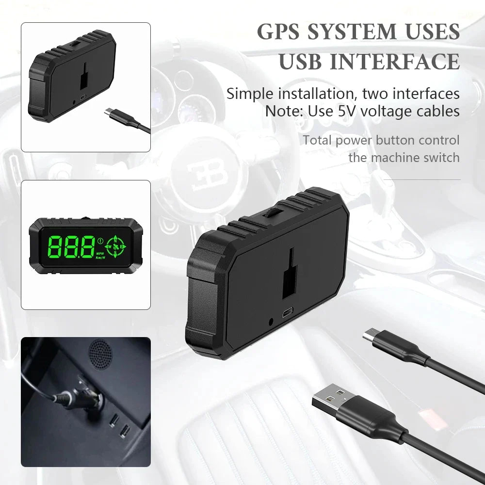 Geyiren G7 HUD - Digital Speedometer Over Speed Alarm Security Big Font KM/H Smart GPS Head-up Display Fit All Cars