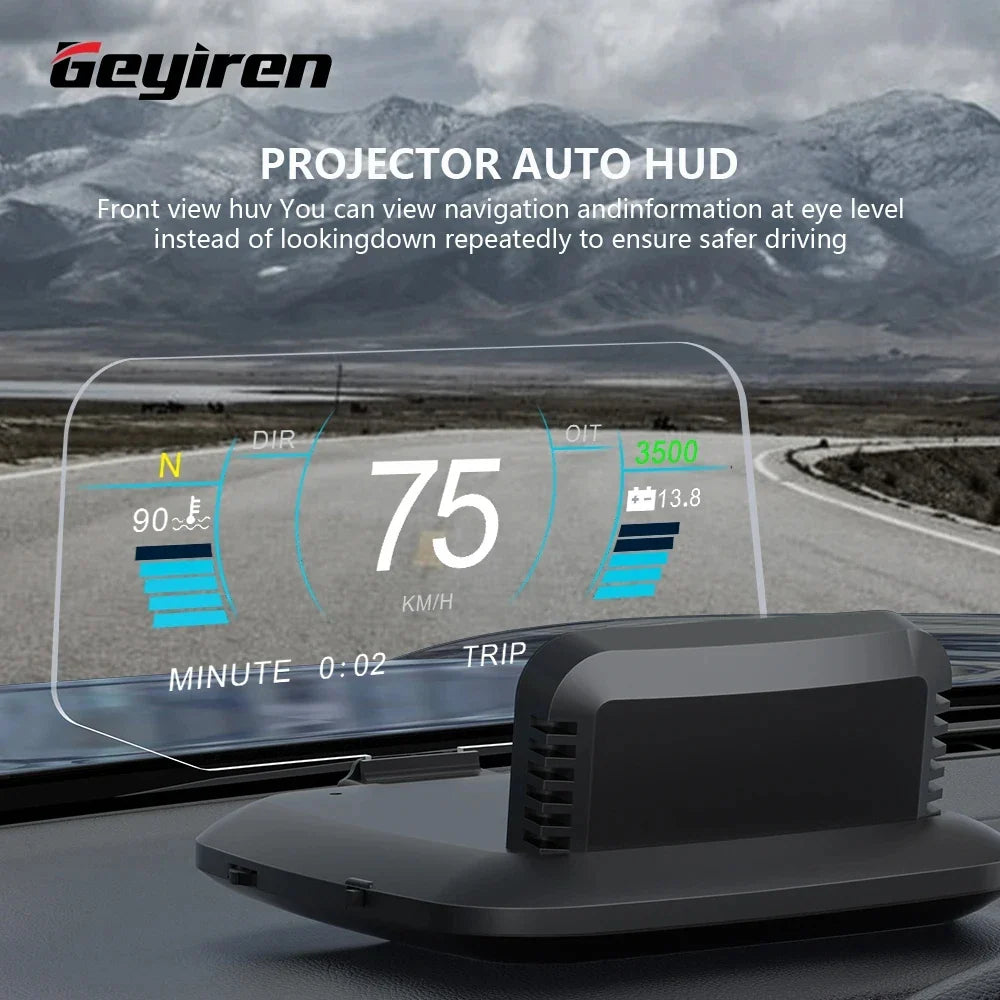 GEYIREN C1 OBD2 HUD - Car Head Up Display GPS Navigation Projector Digital Speed Gauge Overspeed Warning KMH MPH Plug and Play