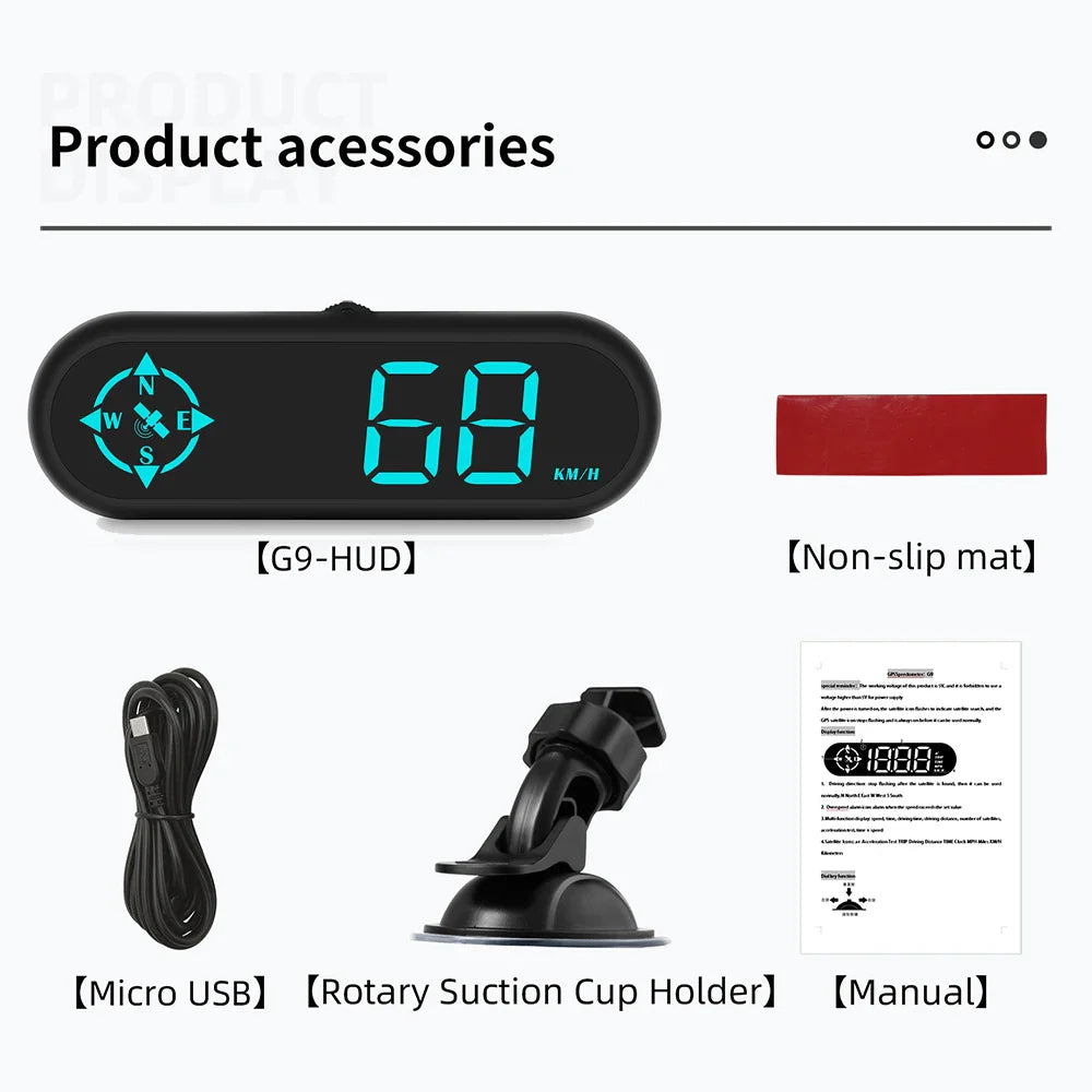 Geyiren G9 GPS HUD - Auto Digital Speedometer Security Over Speed Alarm Clock Compass Odometer Car Head Up Display
