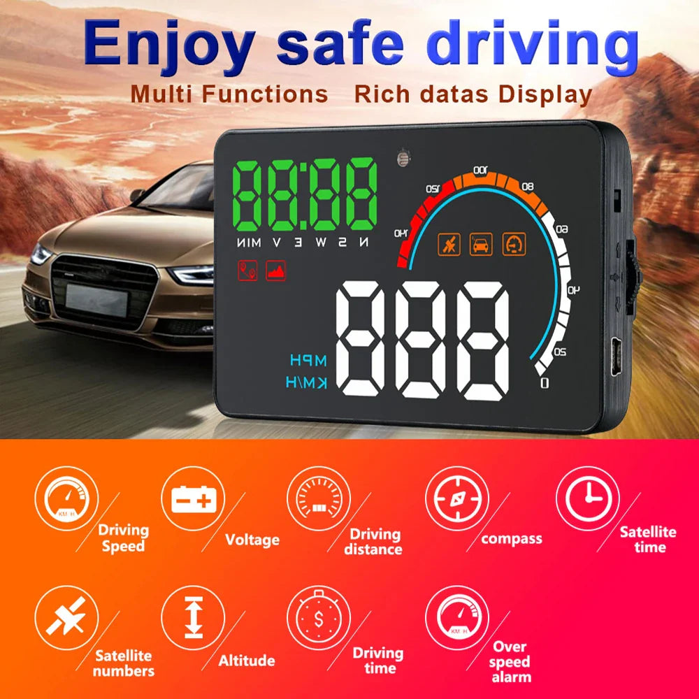 Geyiren Q5 HUD - Digital GPS Speedometer Clock Odometer Universal Windshield Projector Car Head Up Display