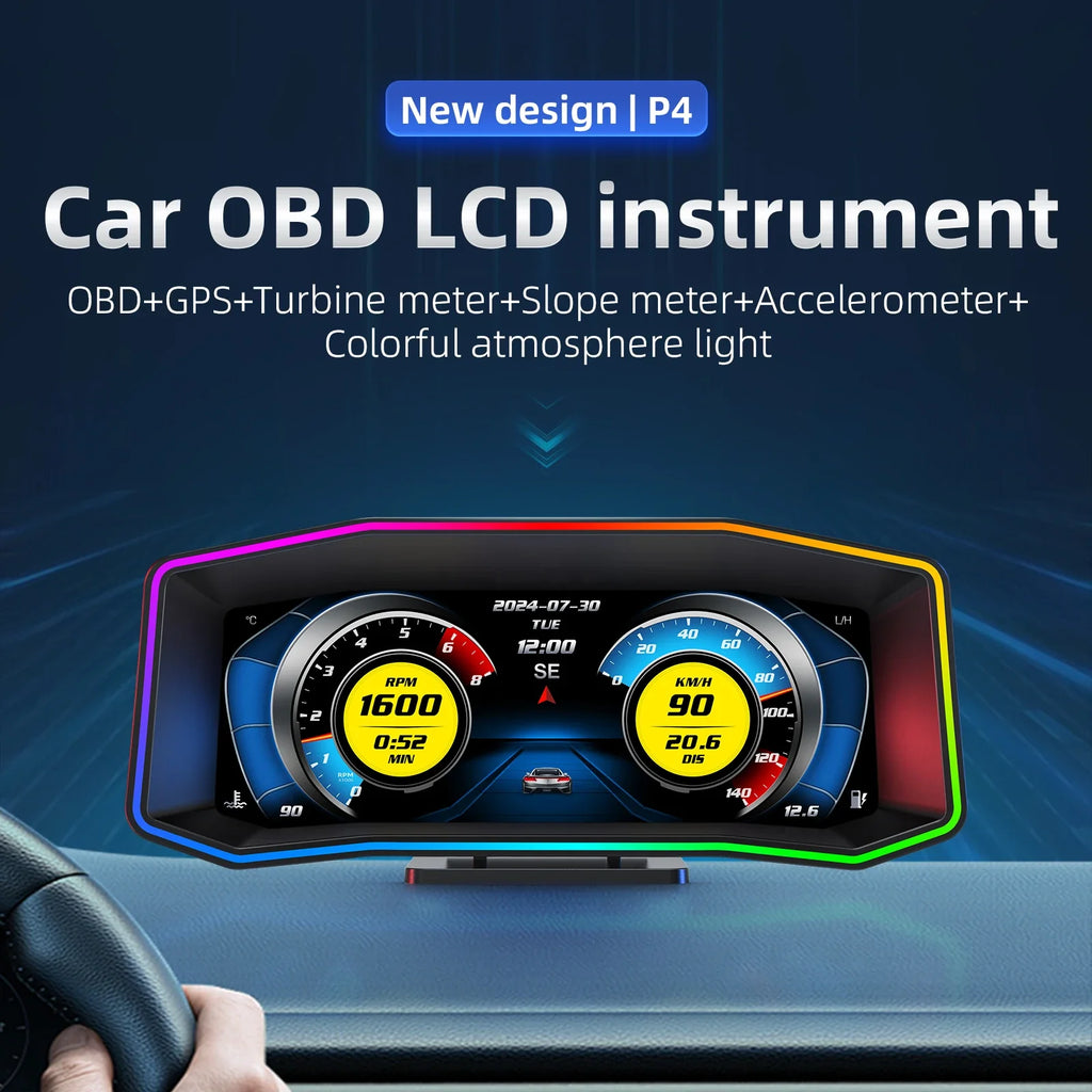 Geyiren P4 HUD - OBD2 Display Smart Digital Speedometer inclinometro 4x4 GPS Water Temp On-board computer Car Head Up Display