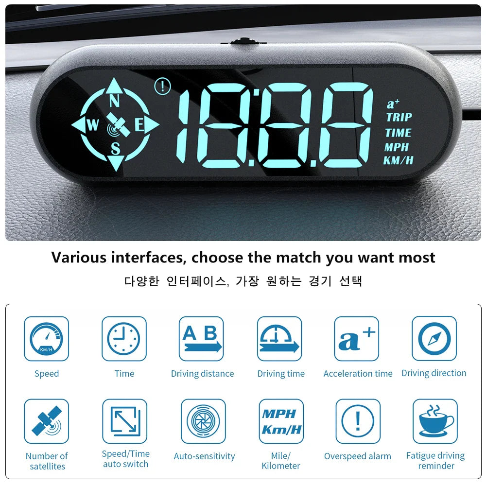 Geyiren G9 GPS HUD - Auto Digital Speedometer Security Over Speed Alarm Clock Compass Odometer Car Head Up Display