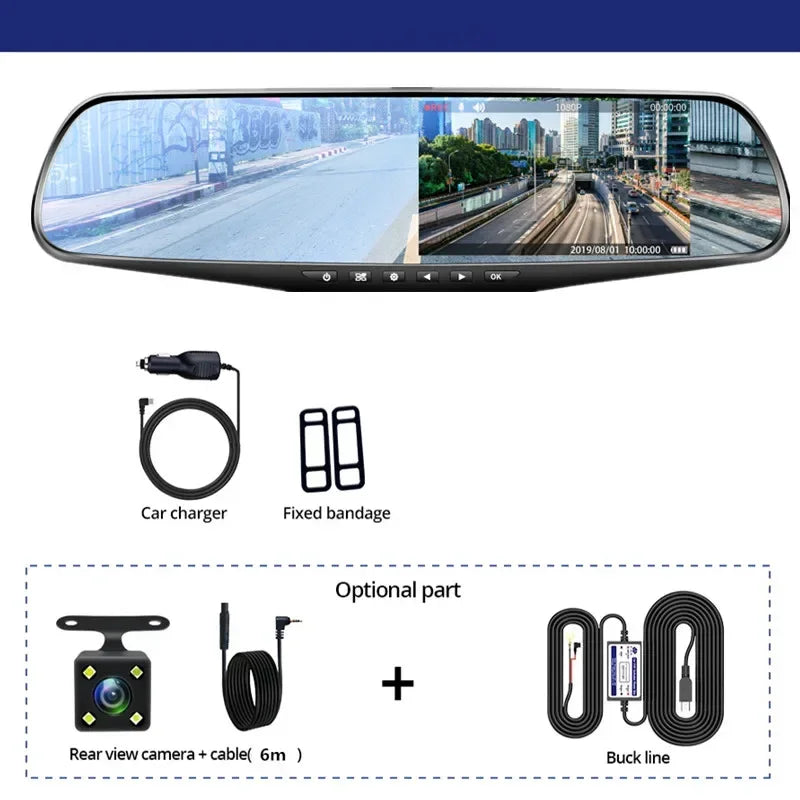 Mrorea 4.3" HD 1080P Rearview Mirror Dash Cam | Dual-Lens Front & Rear Car Recorder