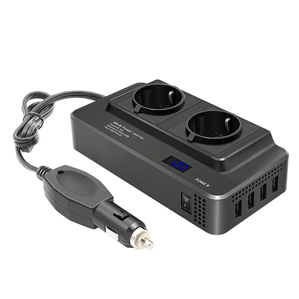 Car Inverter 200w 12v To 220v Voltage Converter With Smart Real Time Led Digital Display Eu Plug Socket Voltage Converter
