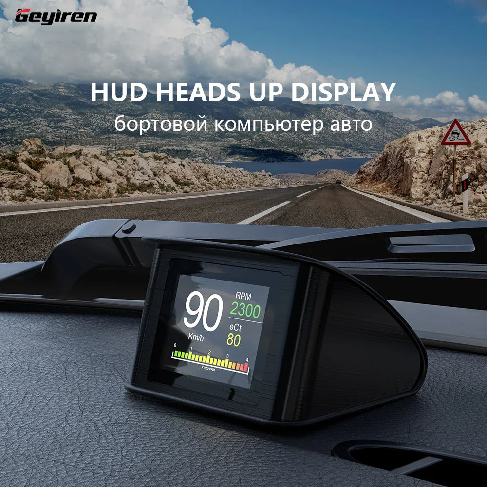 GEYIREN P10 HUD - OBD2 Car Display Head Up Display Smart Digital Speedometer Mileage Water Temperature Turbo Pressure Gauges