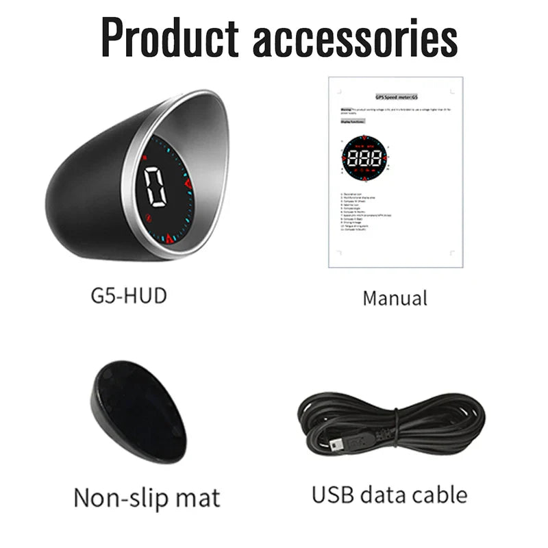 Geyiren G5 HUD - Km/h MPH Digital Speedometer Gauge Security Alarm Car GPS Head Up Display