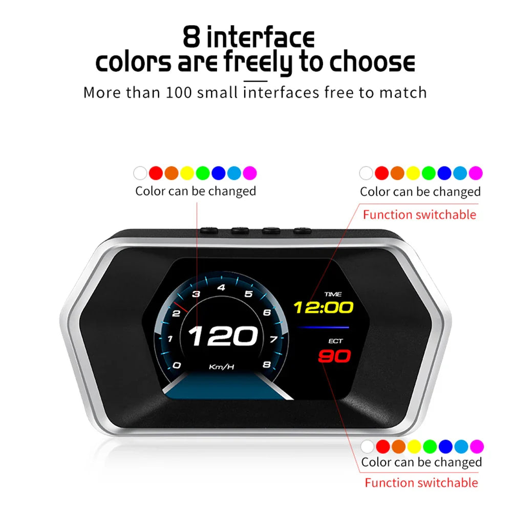 GEYIREN P17 HUD - Car Display GPS On-board Computer Digital Speedometer Water&Oil Temp Gauge OBD2 Head Up Display
