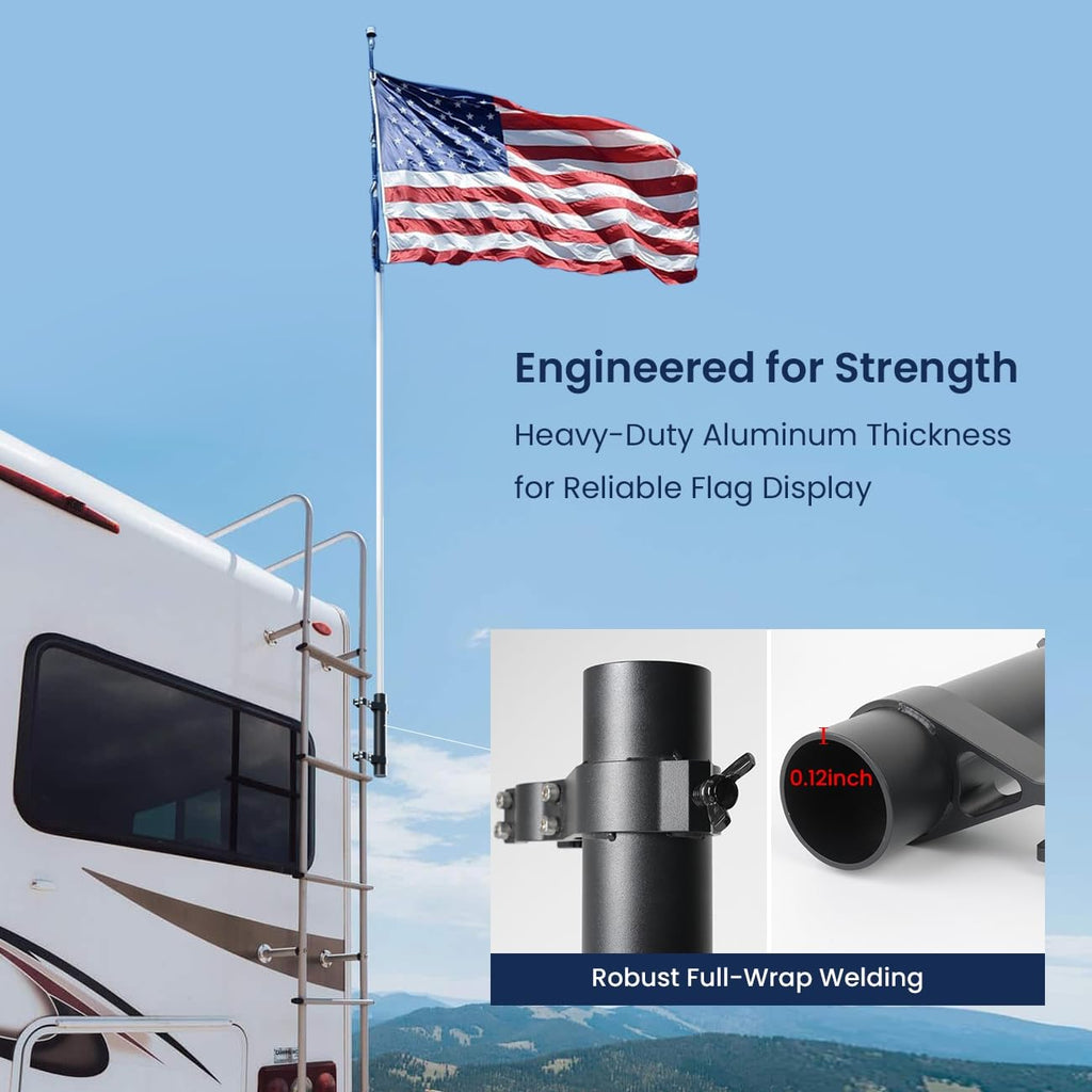 Mrorea ladder mounted flag holder for camper motorhome campsite display