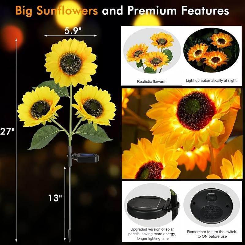 Mrorea Waterproof Realistic Solar LED Sunflower Lights for garden lawn and outdoor maintenance image 3