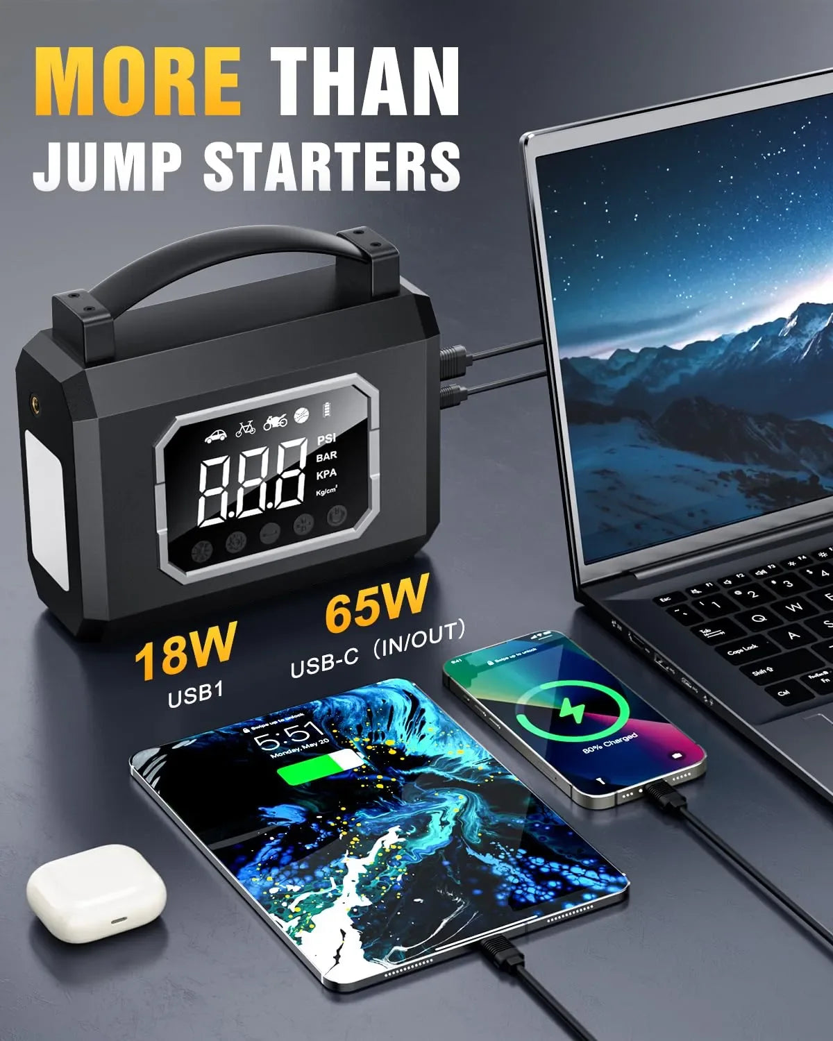 Mrorea 4000A Jump Starter with Air Compressor