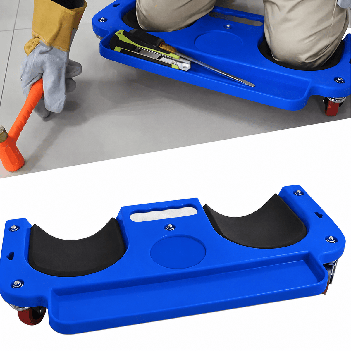 Rolling knee pad platform for garage and workshop use