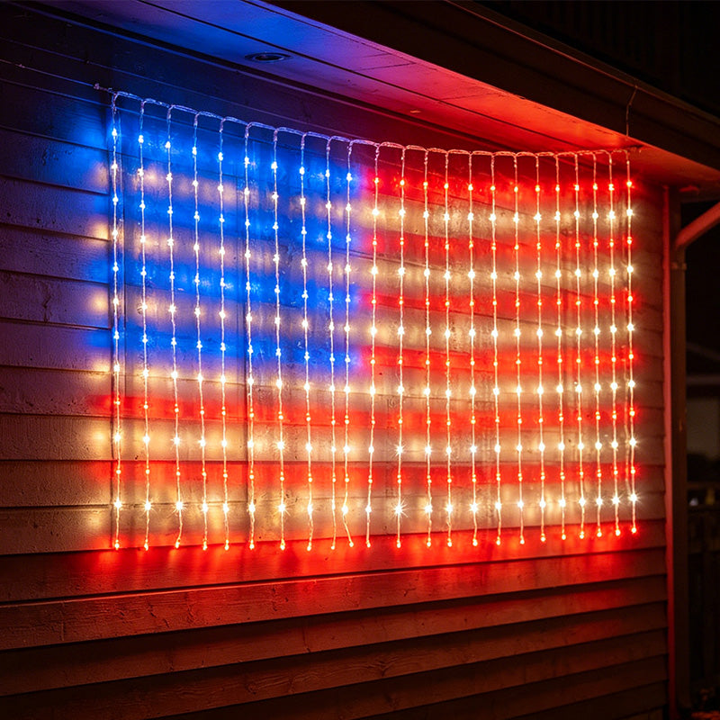 Mrorea USB powered American flag net lights with red white and blue LEDs