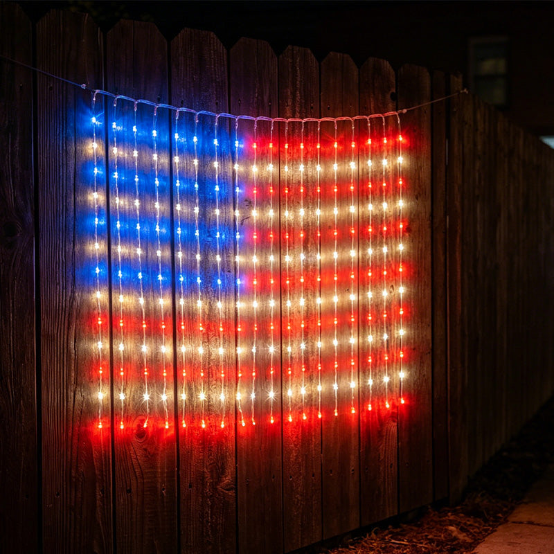 Mrorea American flag LED net light decoration for backyard parties