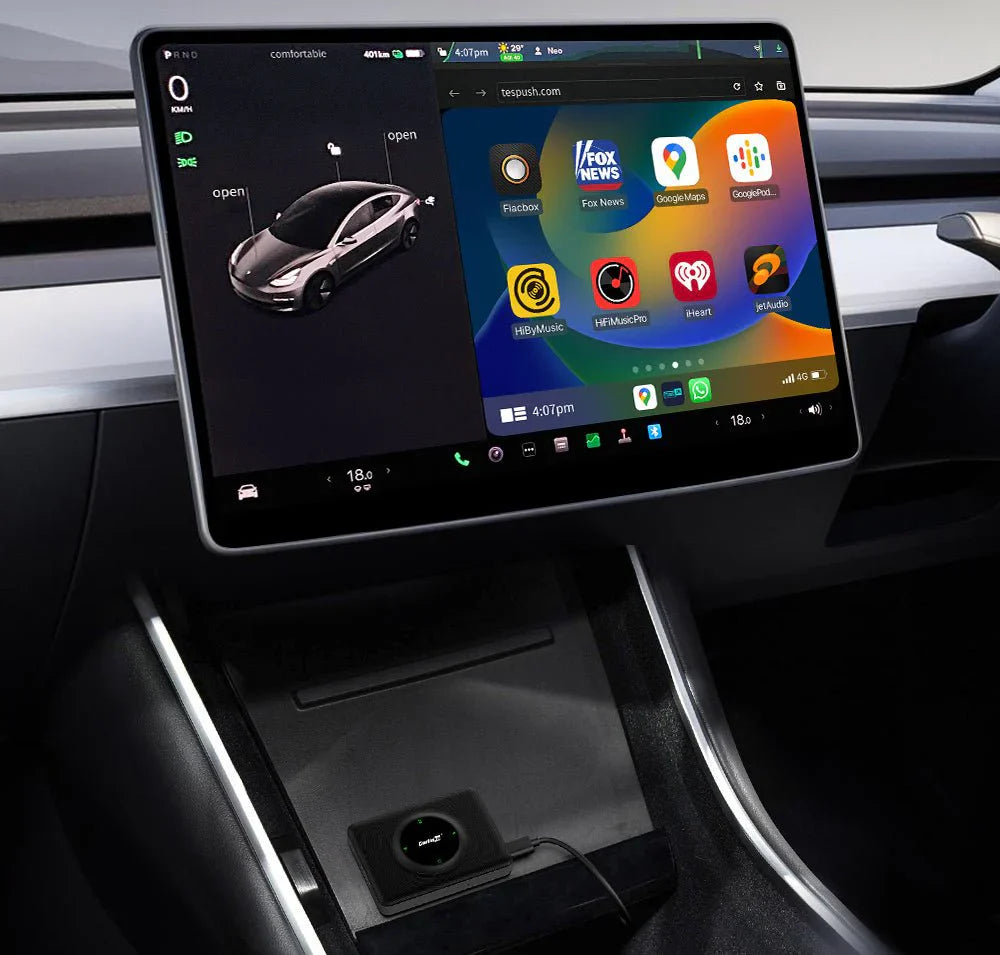Wireless Apple CarPlay & Android Auto Adapter for Tesla Model 3, Model Y, Model S, Model X & Cybertruck | Plug & Play | Dual-Band Wi-Fi | OTA Updates