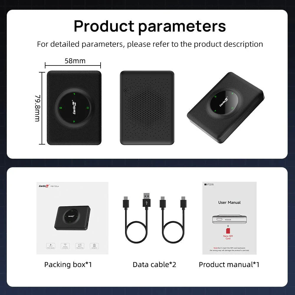 Wireless Apple CarPlay & Android Auto Adapter for Tesla Model 3, Model Y, Model S, Model X & Cybertruck | Plug & Play | Dual-Band Wi-Fi | OTA Updates