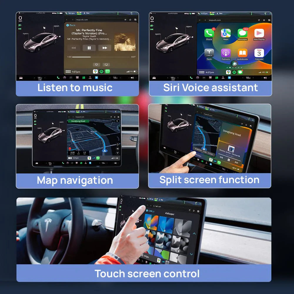 Wireless Apple CarPlay & Android Auto Adapter for Tesla Model 3, Model Y, Model S, Model X & Cybertruck | Plug & Play | Dual-Band Wi-Fi | OTA Updates